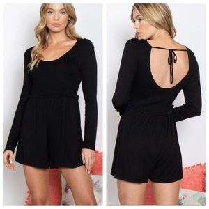 Black long sleeve scoop neck romper